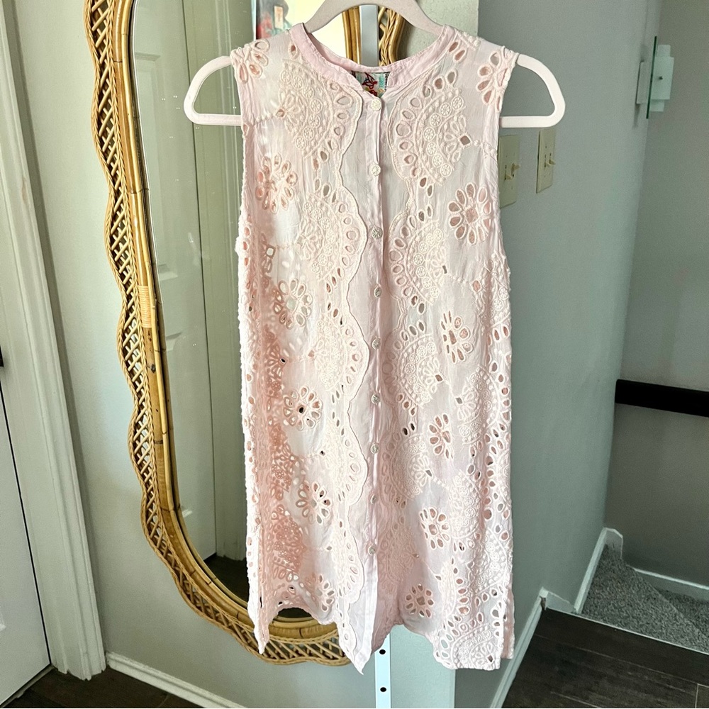Johnny Was / Light Pink Eyelet Mini Dress